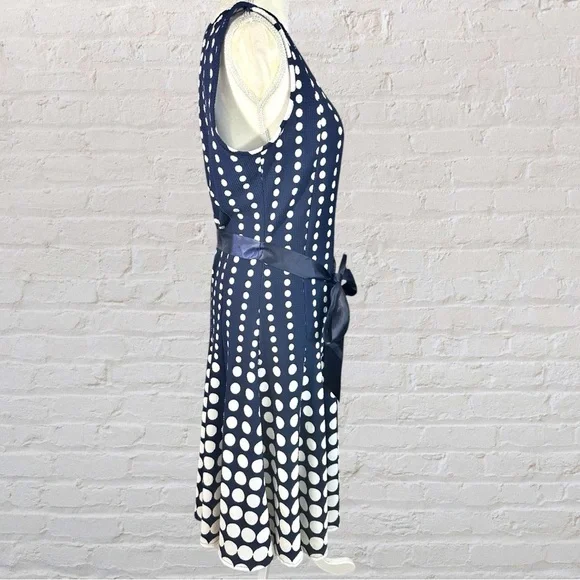 Haani- Navy/White Polkadot Sleeveless Princess Cut Dress- Size L - Picture 4 of 8